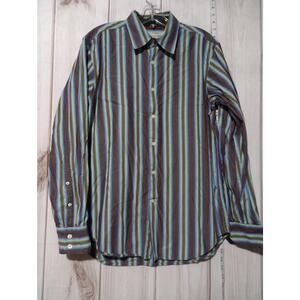 Guess Company Shirt Mens Large Multicolor Striped Button‎ Up Long Sleeve Casual